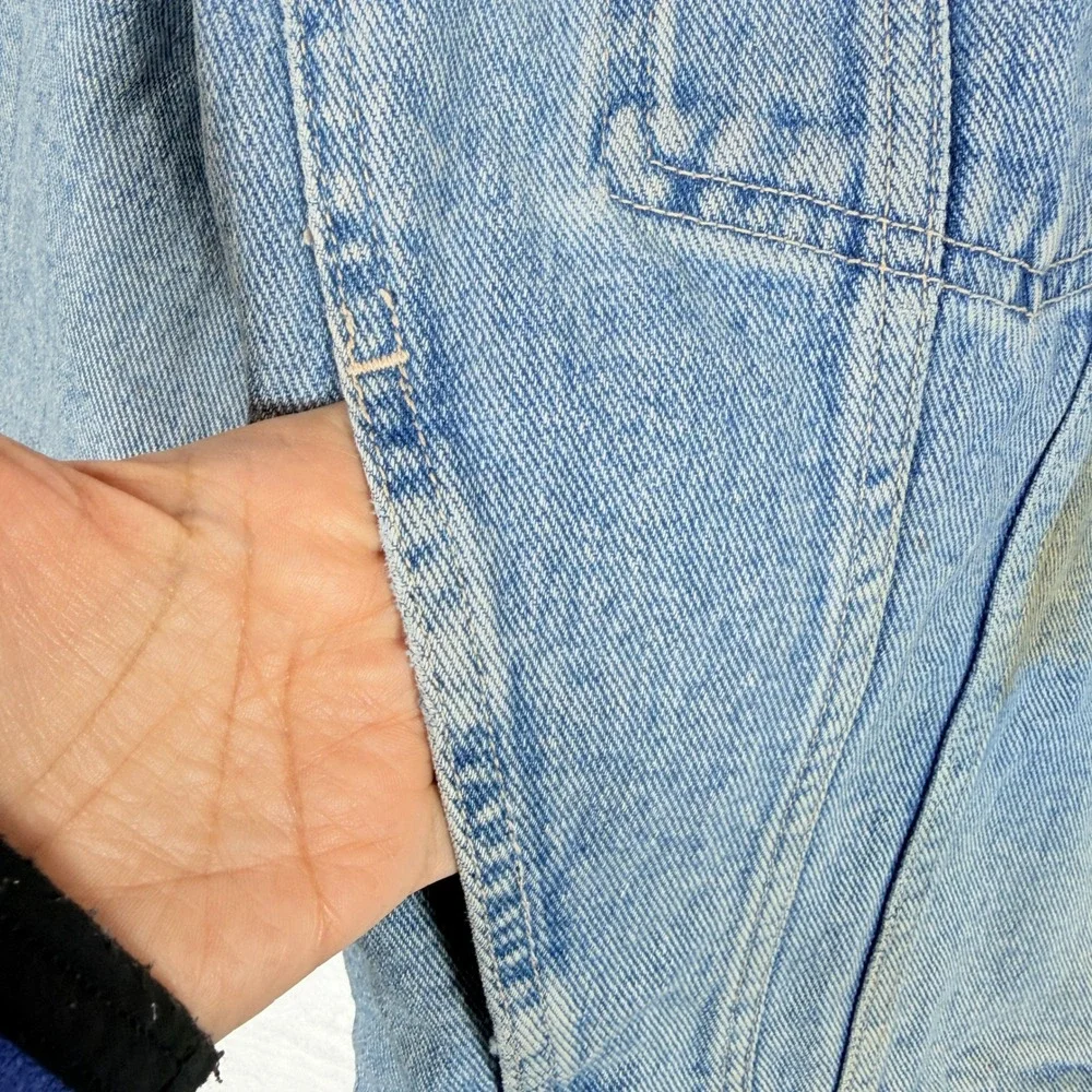 Vintage 80s Banana Republic‎ Adventure Outfitters Denim Jacket Leather Collar XL
